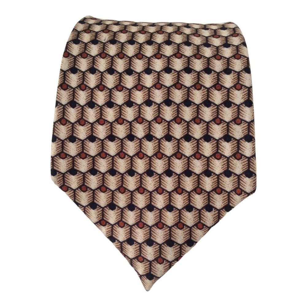 JEAN PATOU PARIS Brown Geometric Silk Tie Made In France 58”/ 3".1/4 EX COND